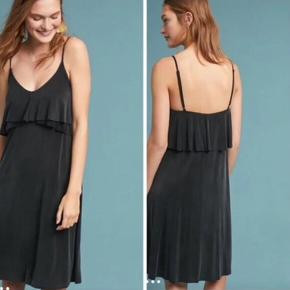 ANTHROPOLOGIE Eri+Ali Aria Black Flowy Slip Dress - Size Small - Picture 2 of 12